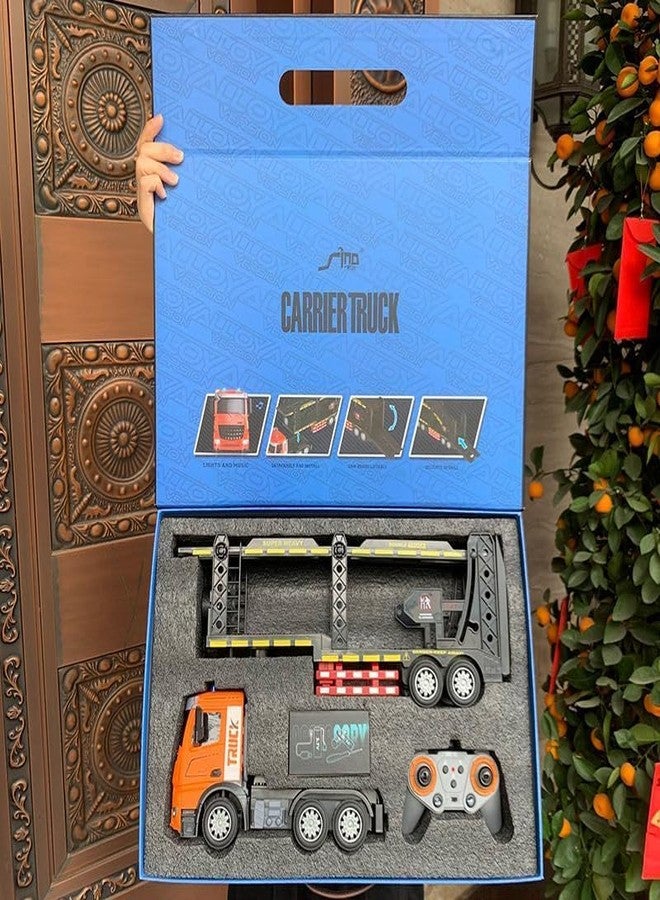 JOYJAY RC Trailer Truck, Remote Control Transporter Car with Metal Carrier, Real Lights & Alloy Construction Vehicles for Kids - Image 4